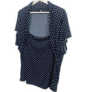 Evie Navy Polka Dot Blouse Plus 3X Short Sleeve Layered Look Top
